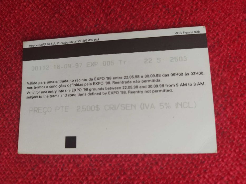 Bilhete da Expo 98