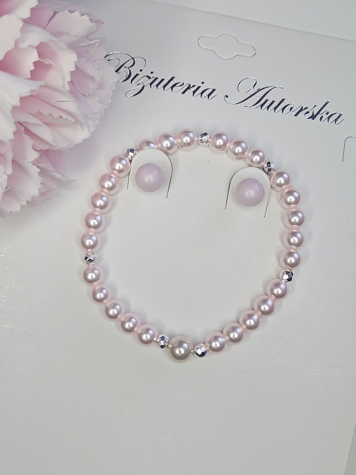 Zestaw bransoletka z pereł + kolczyki z perłą Swarovski