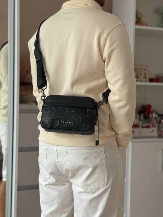 Сумка Coach коуч коач месенжер шкіряний через плече бананка