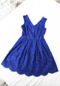 szafirowo niebieska sukienka koronkowa 38 M / 36 S na wesele, komunię