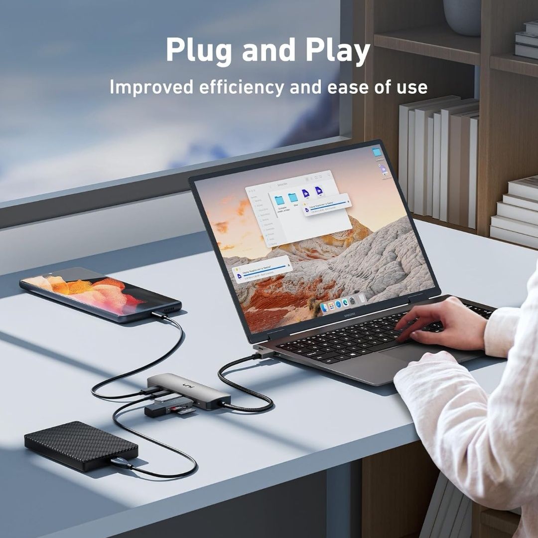 Adapter USB-C HUB 4w1 USB - C pleciony kabel U