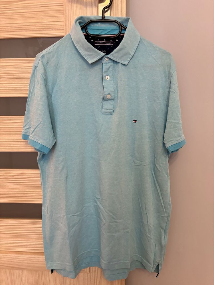 Koszulka polo bluzka z kołnierzykiem L Tommy Hilfiger jasno niebieska