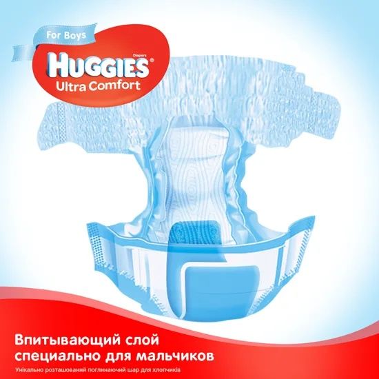 Підгузки Huggies Ultra Comfort 5(56шт)для хлопчиків Хаггіс 12-22кг