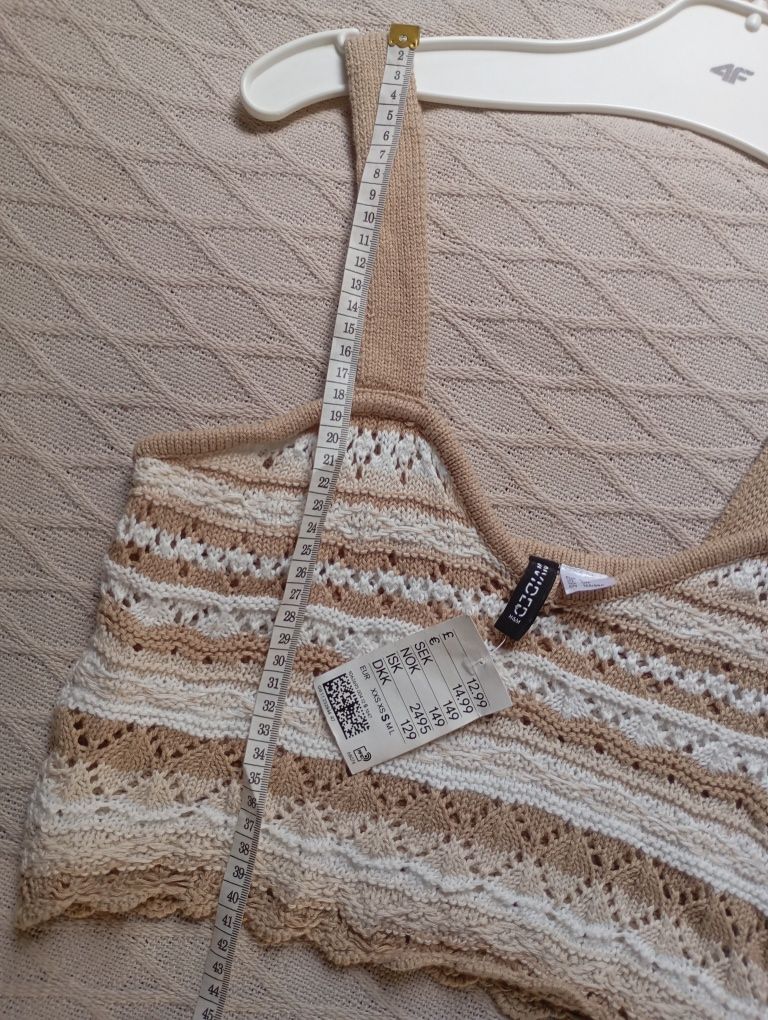 H&M S Krótki NOWY top o wyglądzie szydełkowej robótki