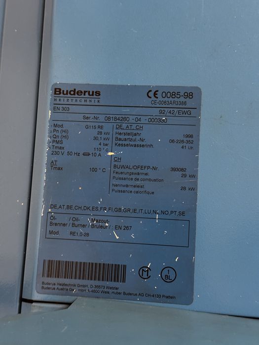 Piec olejowy Buderus G115 + sterownik