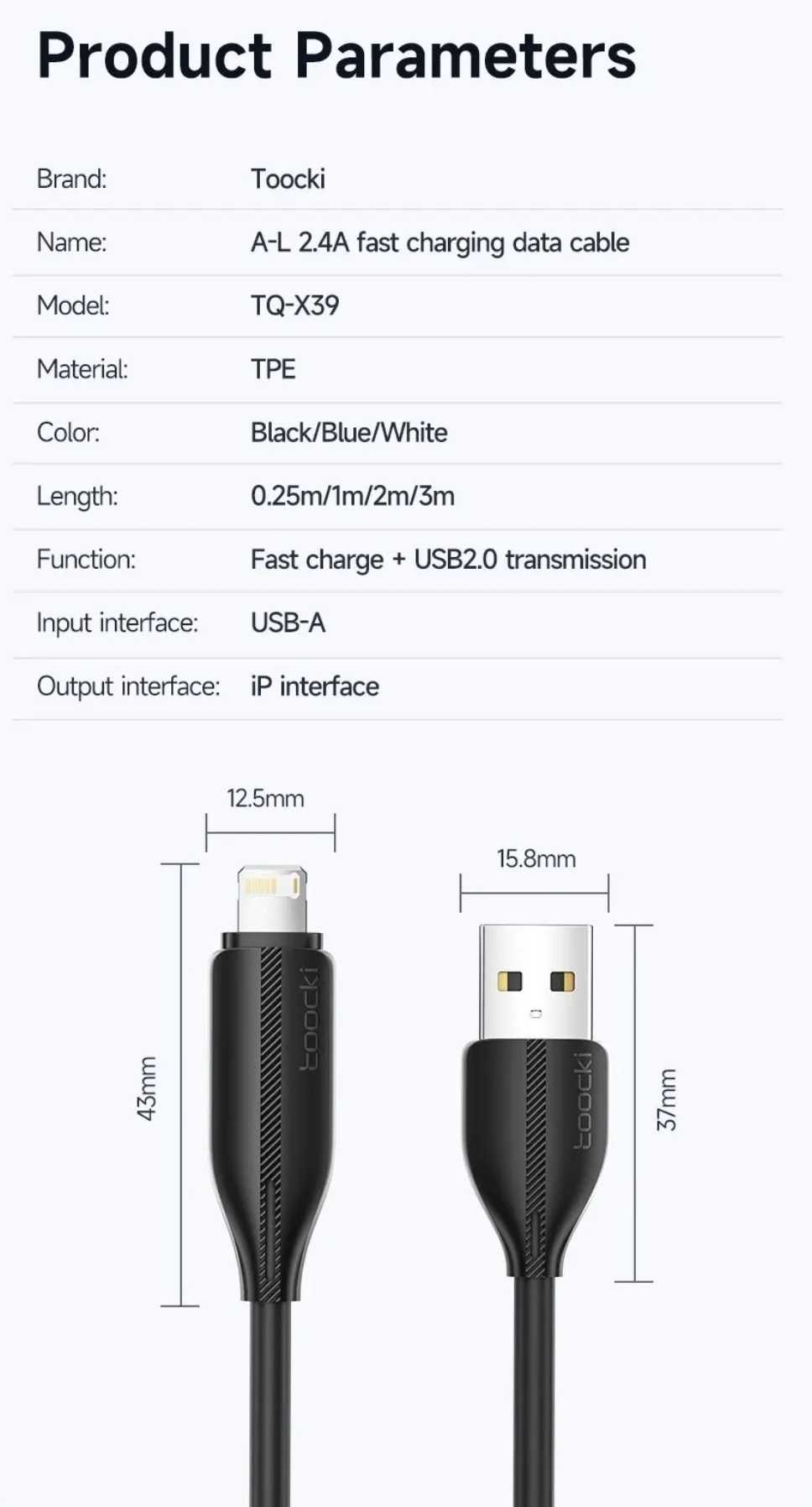 Kabel ładujący USB-Apple Lightning 0,25m