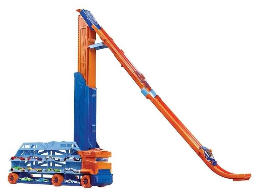 HOT WHEELS Transporter Epicki Zjazd ze Zjeżdżalnią 2w1 + Samochodziki