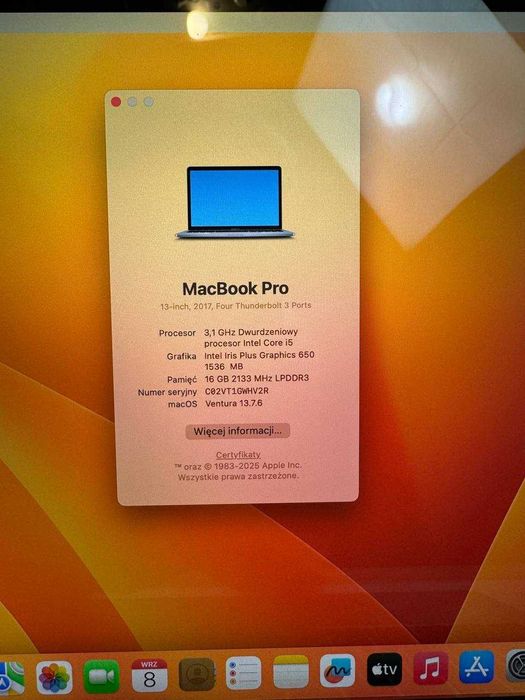 MacBook Pro 13” i5 2017 A1706 16 GB /512 GB Touchbar