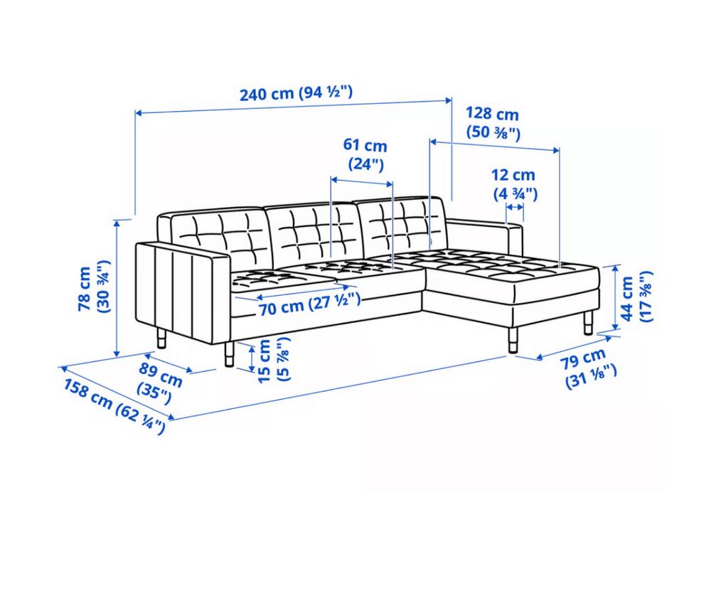 Sofá IKEA LANDSKRONA - 3 Lugares com ChaiseLongue (Verde Claro)