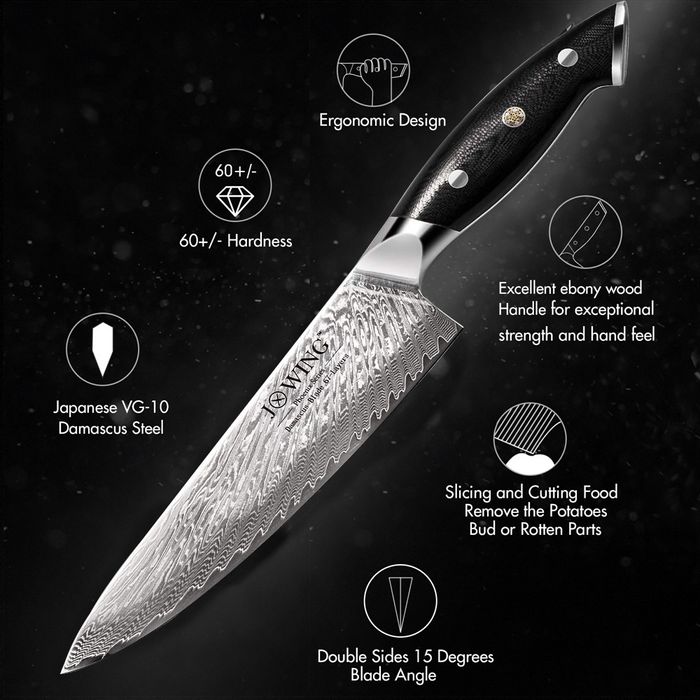 Ніж шефа,кованний, мозаїчний дамаск.