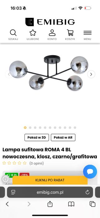 Lampa sufitowa ROMA 4 BL nowoczesna, klosz, czarno/grafitowa