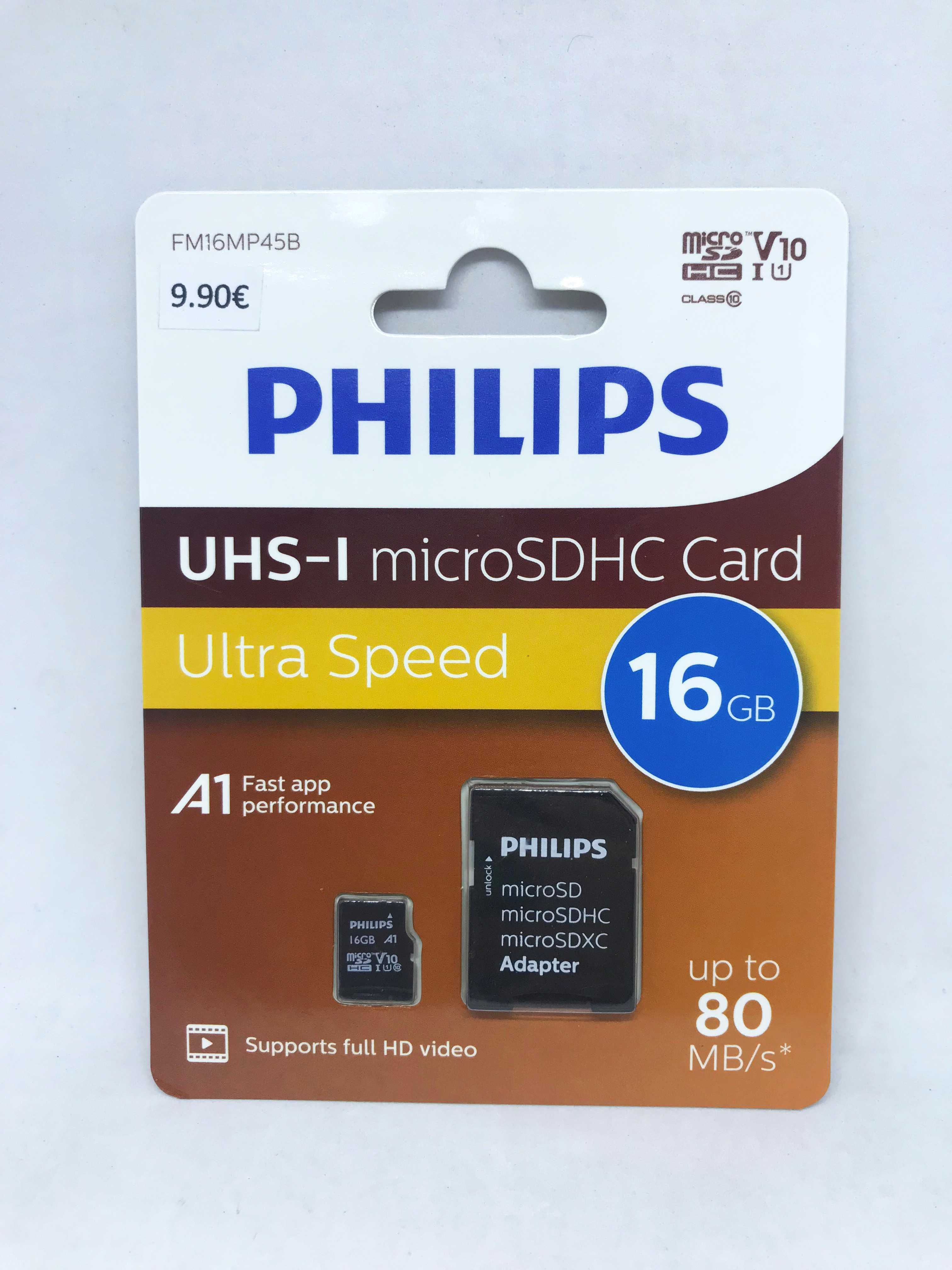 Cartão de memória Philips 16GB com adaptador (Micro SD) , Classe 10