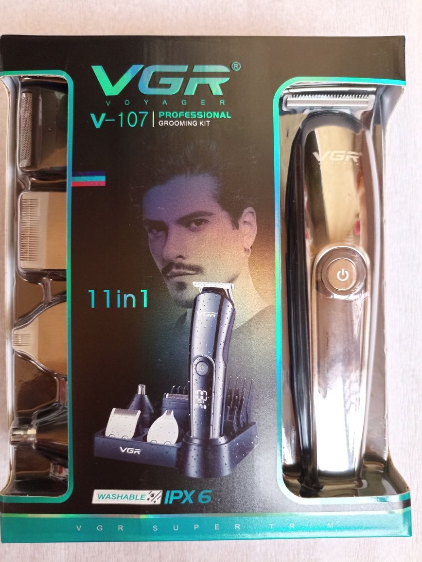 Машинка стрижка 11в1 триммер для голови бороды, аккамуляторная VGR 107