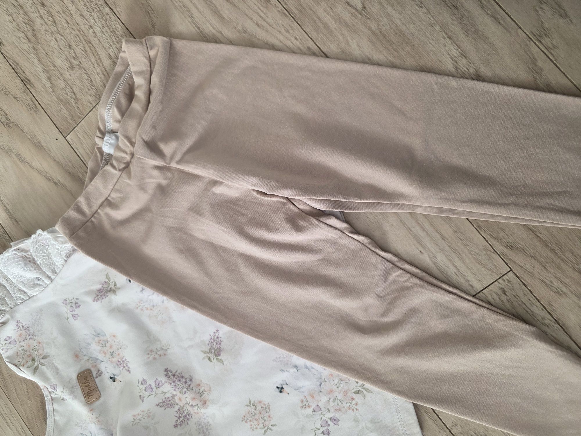 Nowa bluzka makba łabędzie 116 Plus bezowe legginsy venley kids
