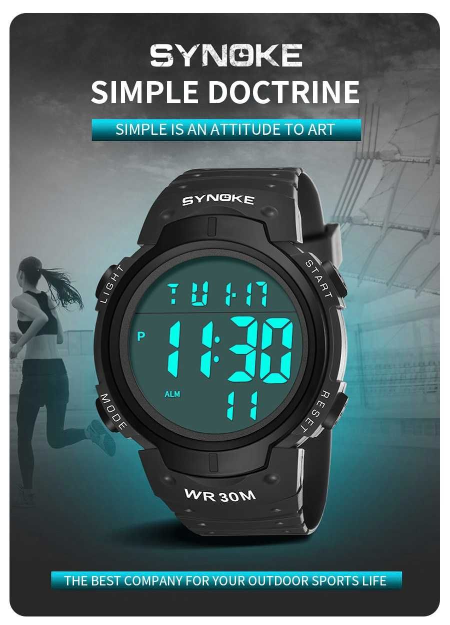 Zegarek elektroniczny sportowy cyfrowy LED Synoke wodoszczelny WR30