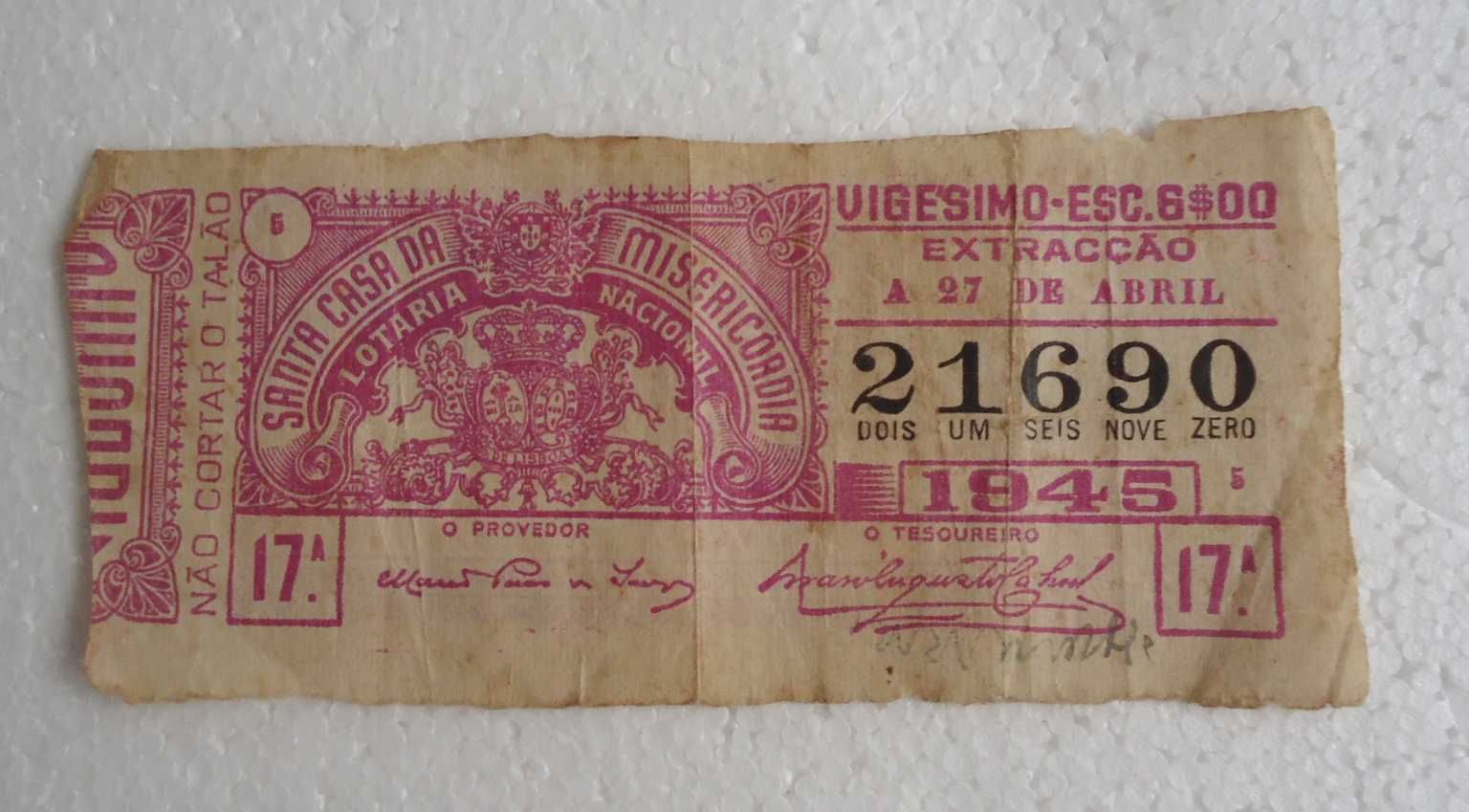 Bilhete de Lotaria Nacional de 1945