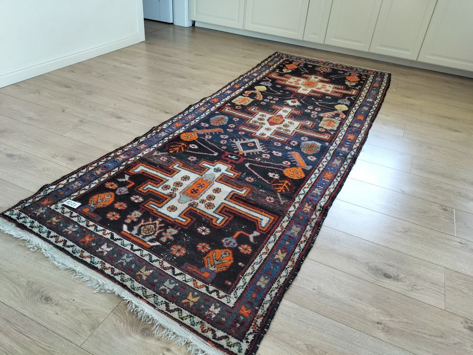 Niespotykany wełniany ręcznie tkany Irański chodnik 100x275cm