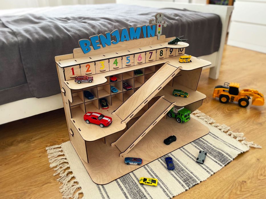 PARKING GARAŻ M dla dzieci autek - Drewniany,Sklejka.