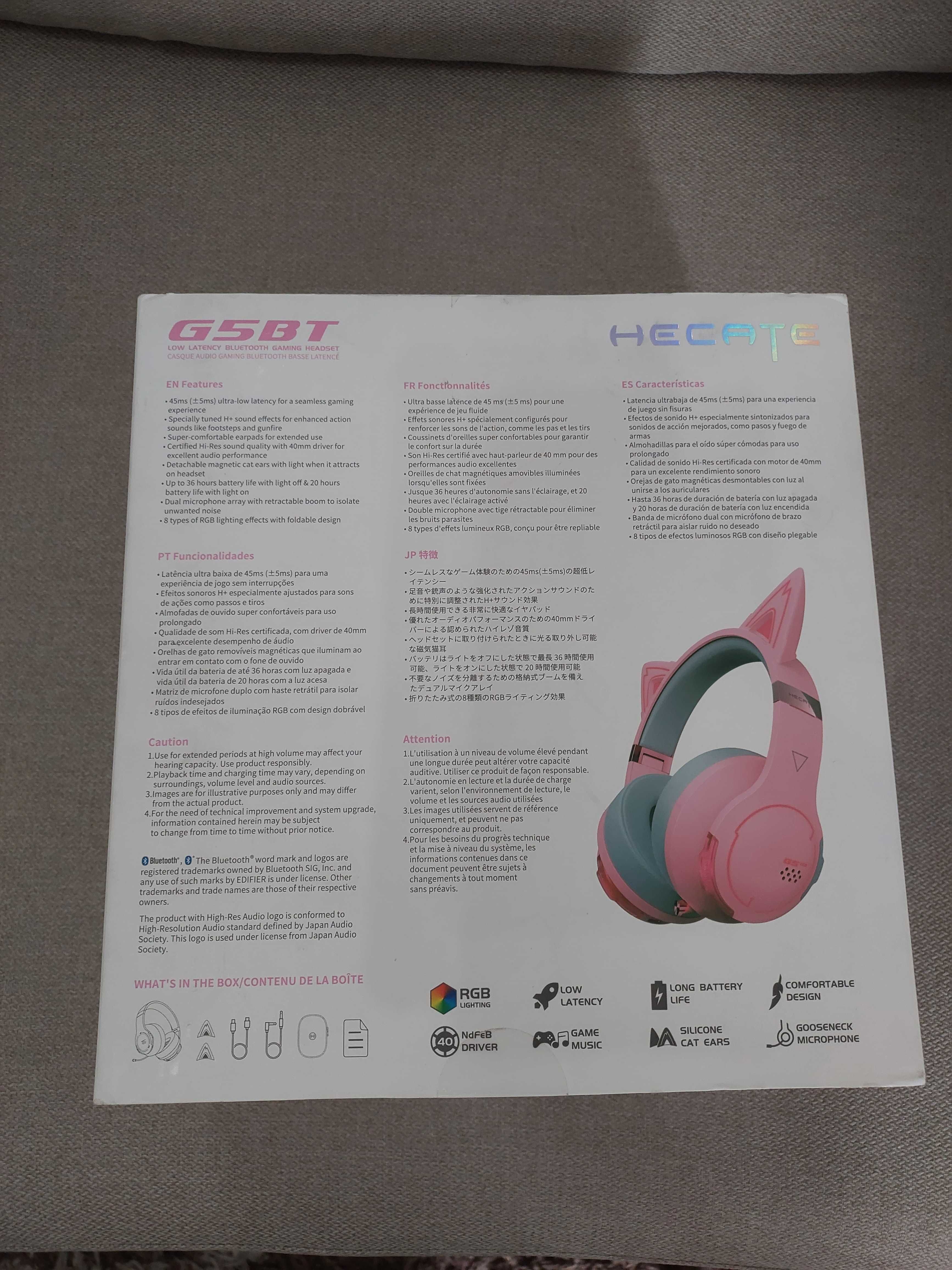NOVO | Headsets Edifier G5BT CAT Auriculares Gaming Bluetooth RGB Rosa
