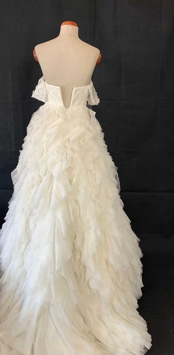 Nowa Suknia ślubna 36 S ivory tiulowe falbany gorset z trenem empire