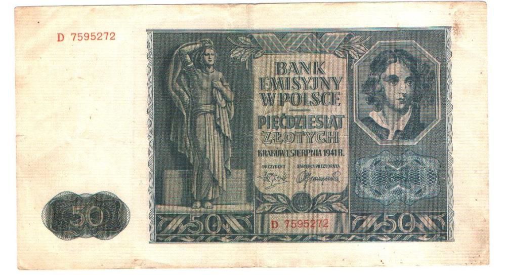 polski banknot 50 zł z 1941 [b28] bardzo ładny stan polecam