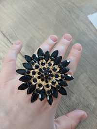 Duży pierścionek boho etno kwiat cyrkonie