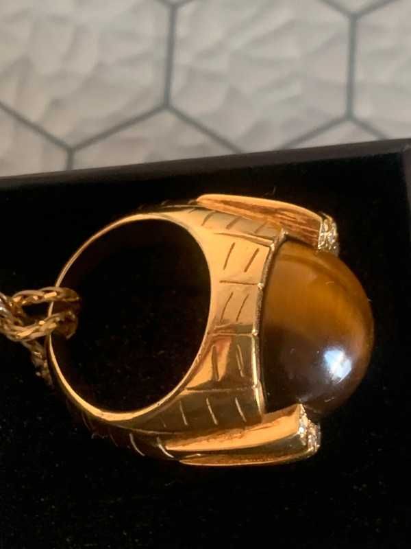 Anel ELITE prata e banho de ouro c/ olho de tigre e zirconias