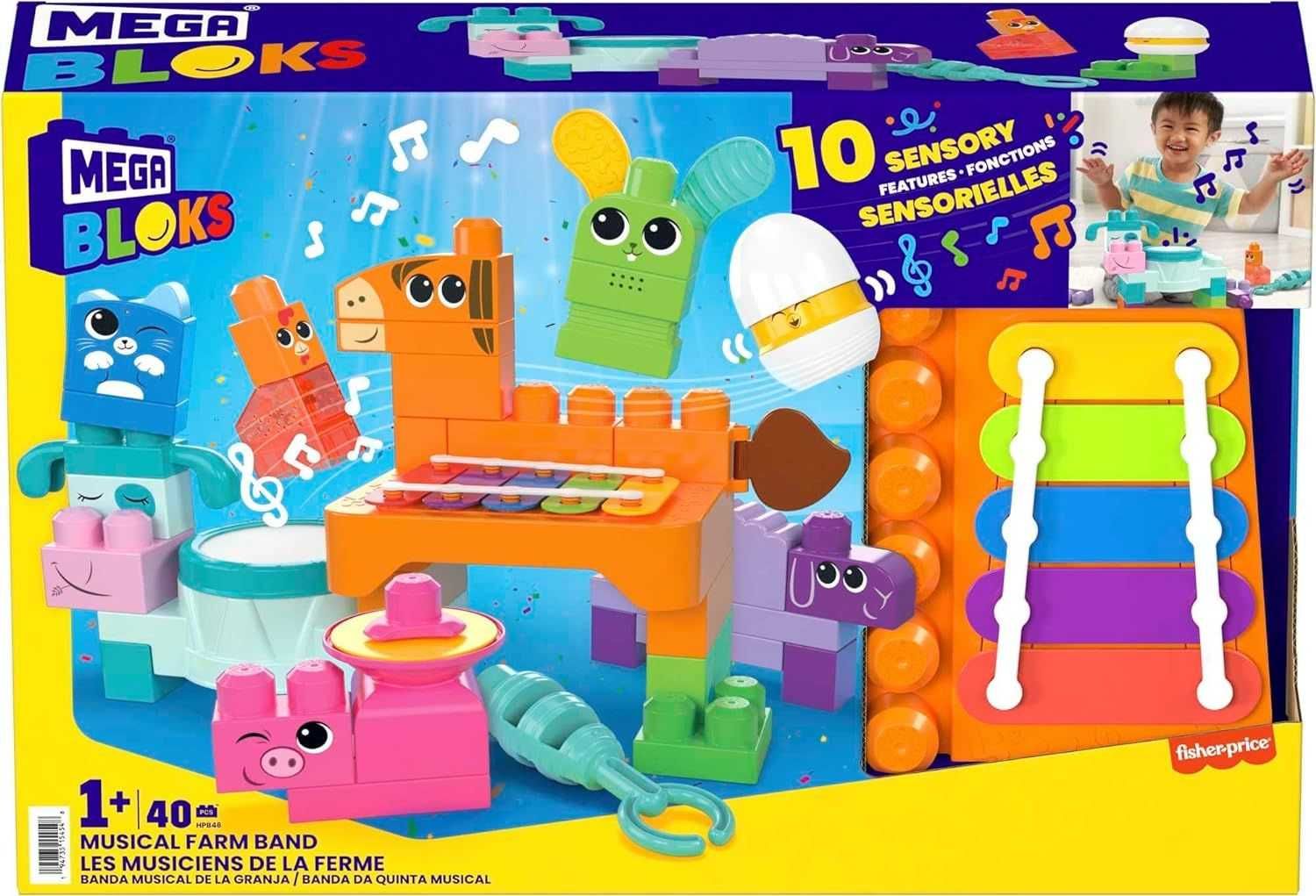 Klocki Mega Bloks Fisher-Price Muzykalne zwierzątka, nowe, 40 elem. 1+