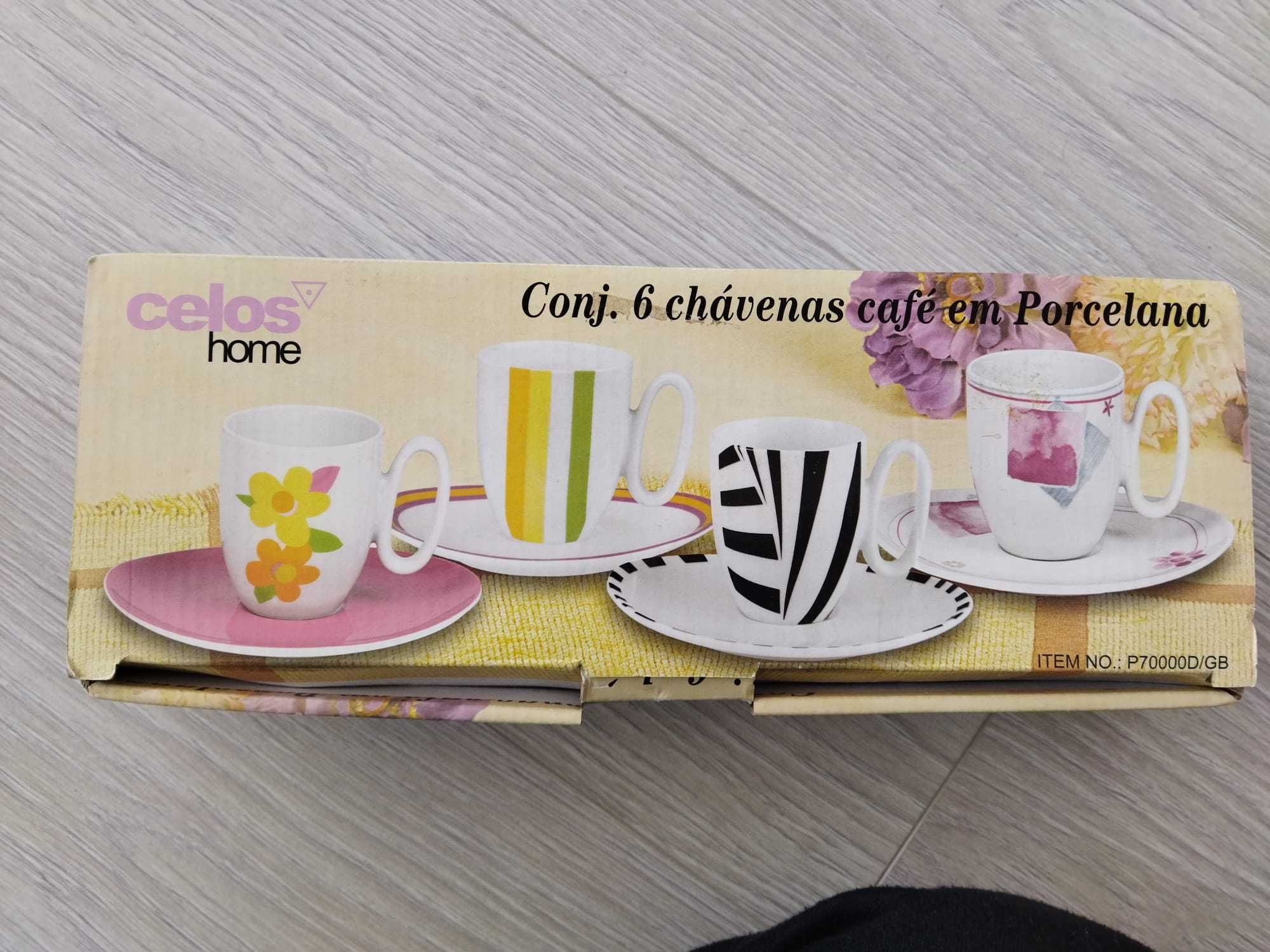 Conjunto 6 chávenas + pires porcelana