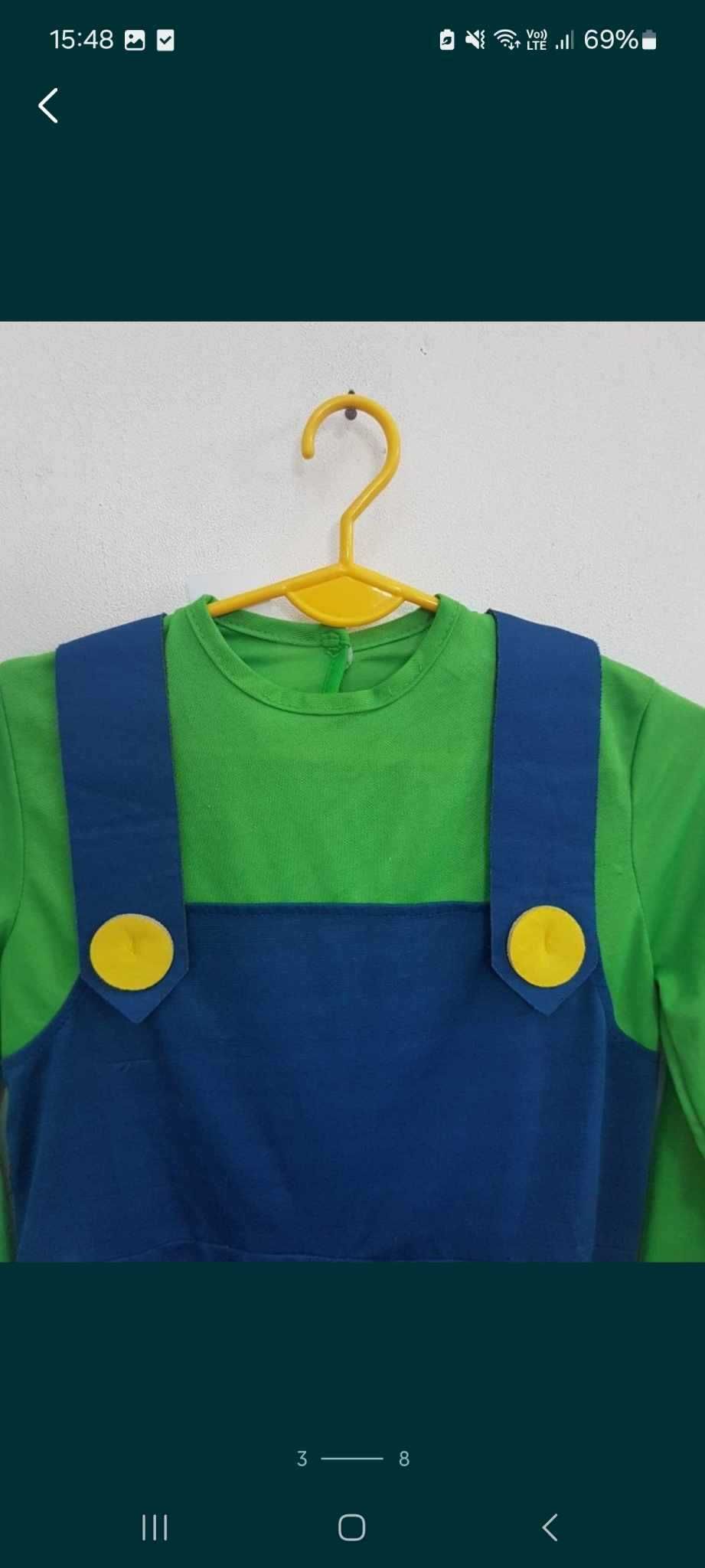 Strój przebranie Luigi Super Mario rozmiar 128 - 134 cm. B114