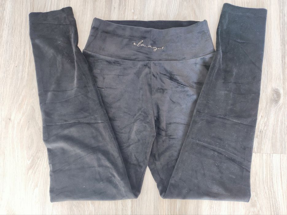 Czarne welurowe damskie legginsy r 40 L/ XL