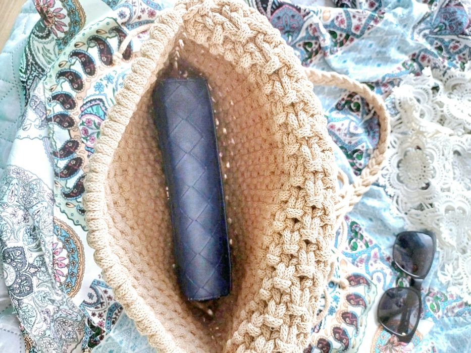 Torebka z makramy, handmade, kolor jasny beż