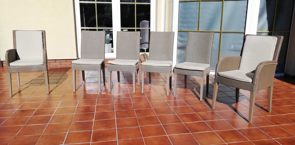 krzesło fotel rattanowe komplet Lloyd Loom 6 sztuk fotelik stół komoda