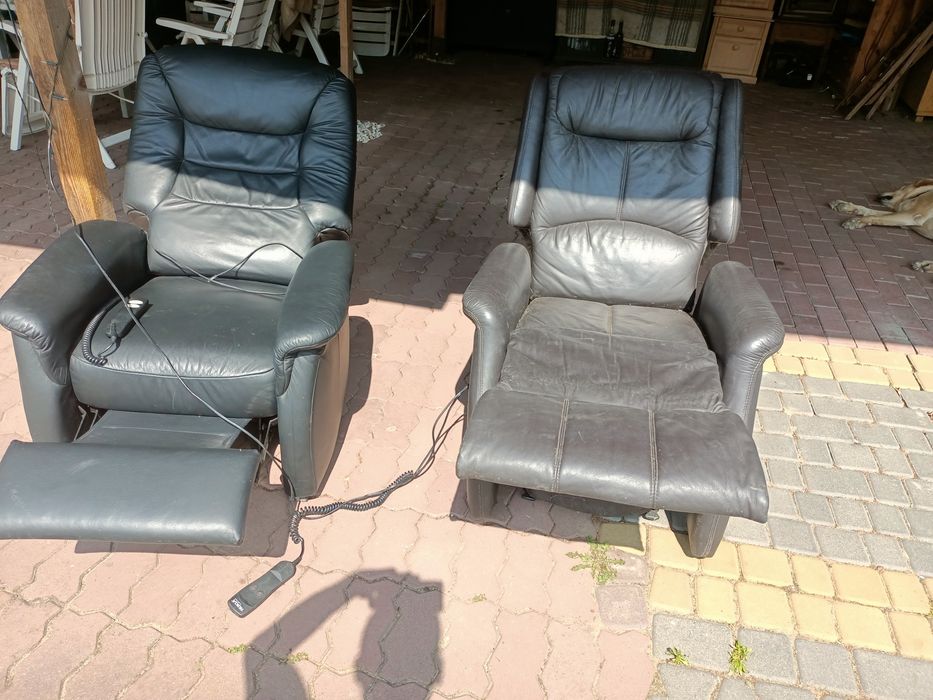 Fotel elektryczny leniwiec rozkładany skórzany skóra