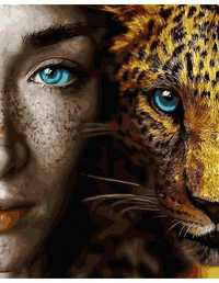 Malowanie po numerach 40x50 pół twarzy kobiety i geparda