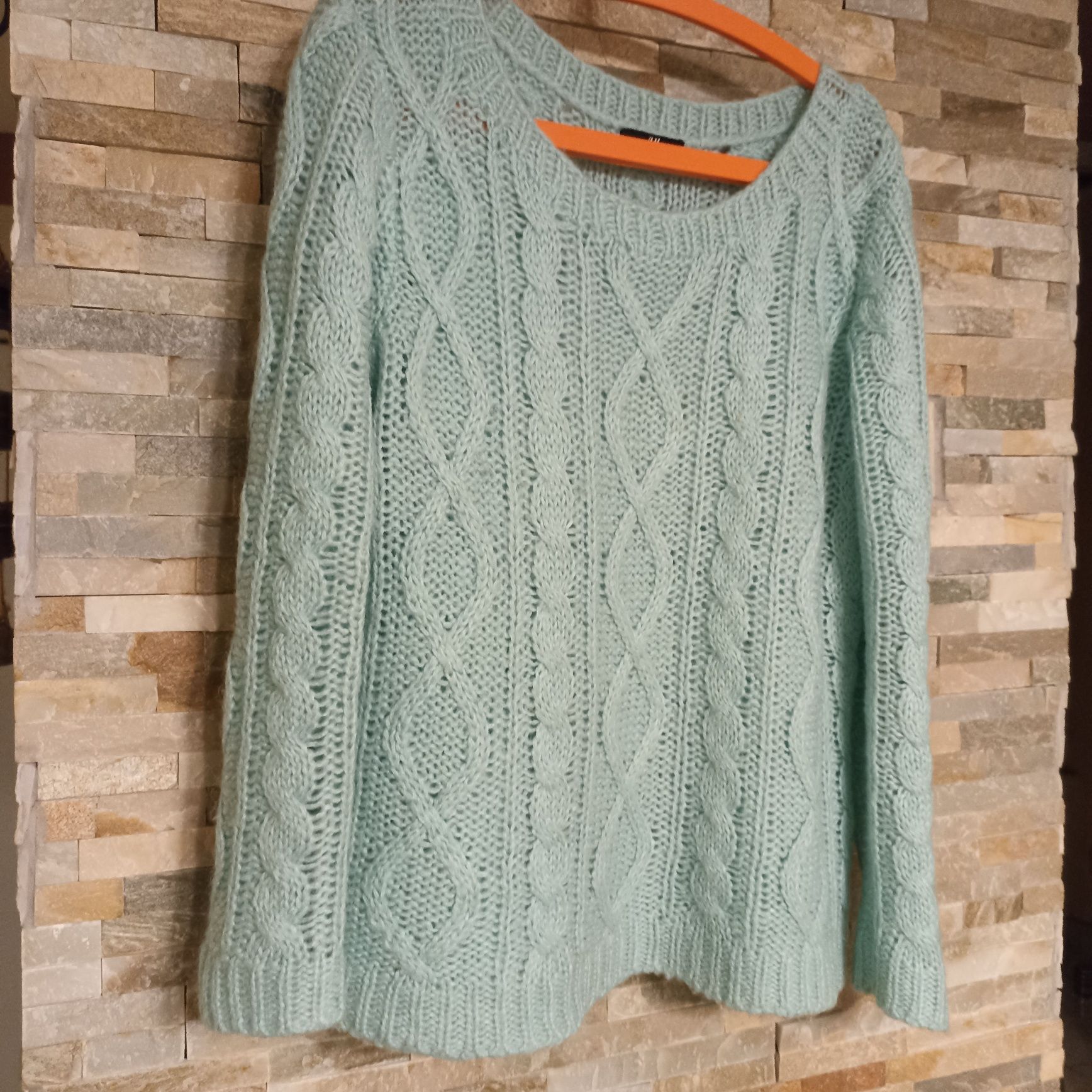 Sweter L-Xl H&M miętowy wełna piękny
