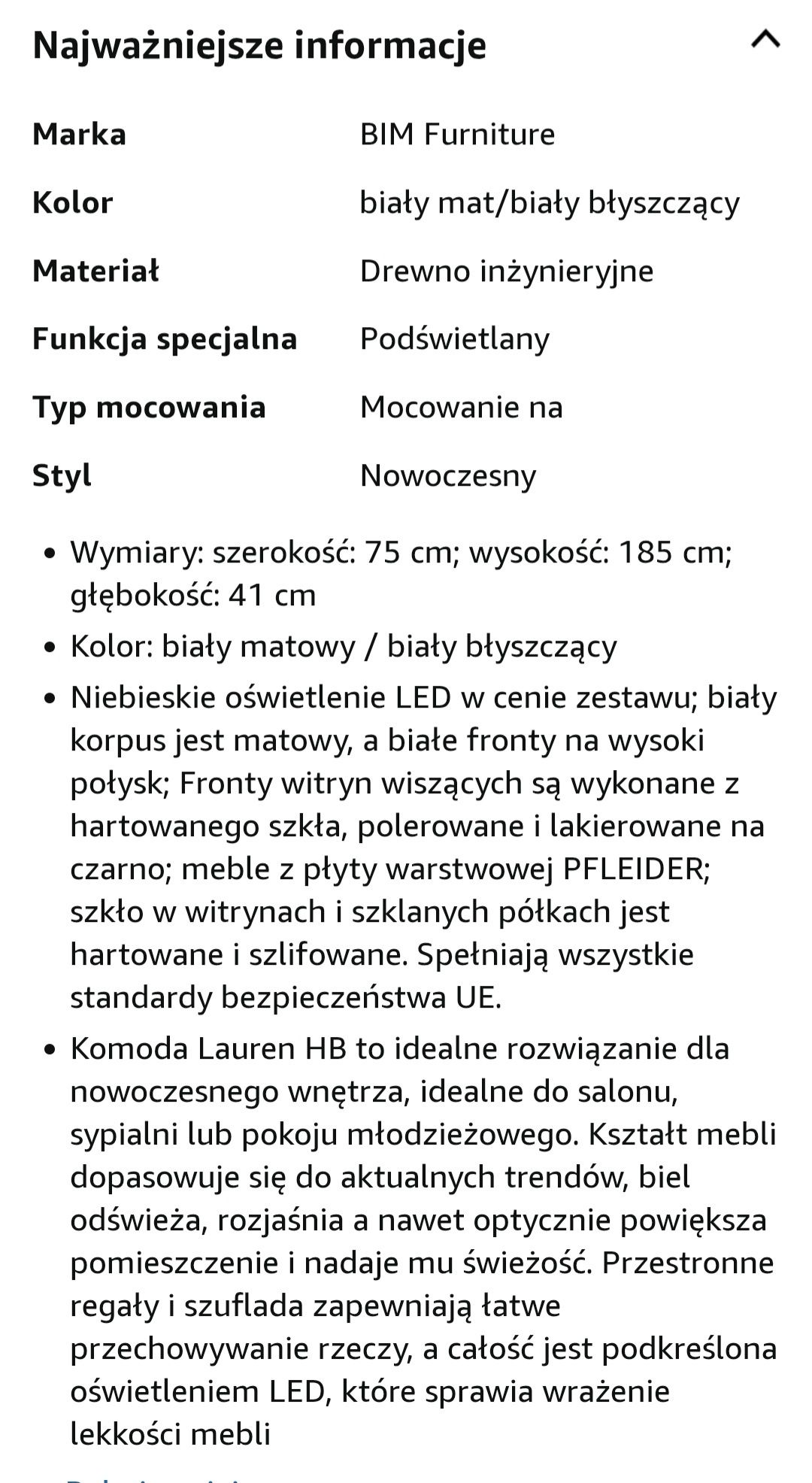 Witryna komoda szafka szklana biały połysk