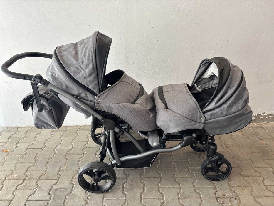 Wózek rok po roku Bebetto 42 ForTwo dwuosobowy STAN BARDZO DOBRY szary