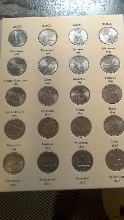 Colecção comemorativa de moedas sobre os 50 estados USA.