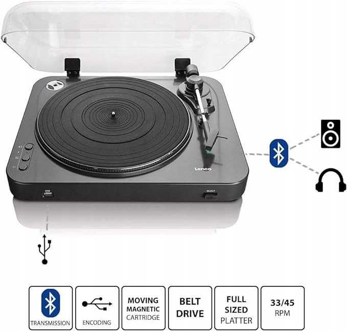 Gramofon LENCO LBT-120BK czarny 33 obr./min, 45 obr./min uszkodzony