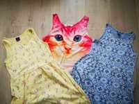 3 sukienki na ramiączkach bez rękawów lato kot kotek r. 134-140 zestaw