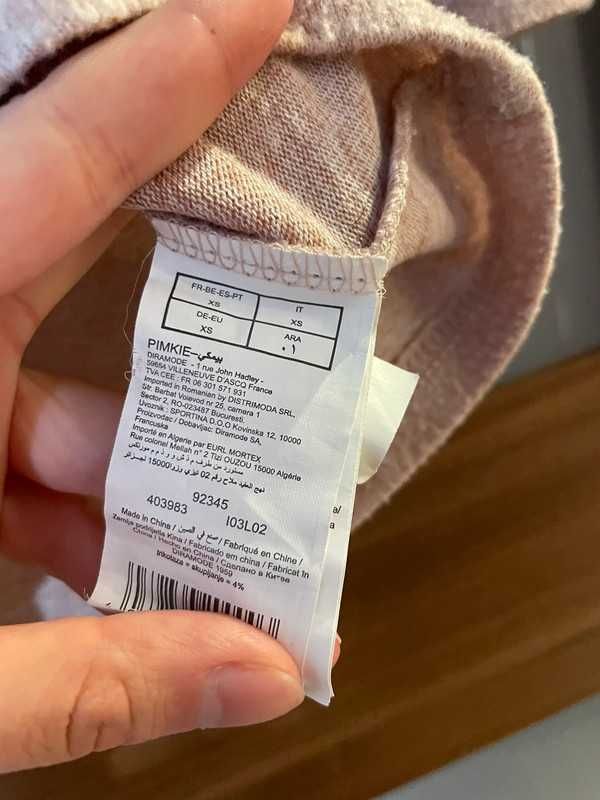 pimkie 34 XS 36 S sweter sweterek różowy pudrowy róż perły perełki