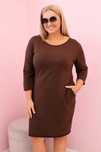 Sukienka Damska Plus Size Brązowa Bawełna Rękaw 3/4 L–4XL