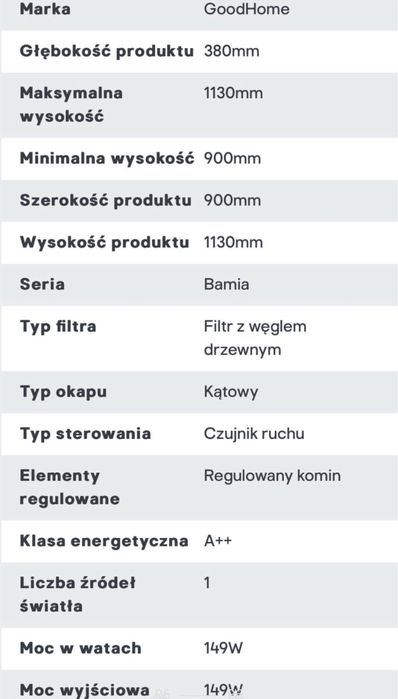 Okap kominowy GoodHome Bamia GHAGRO90 Nowy