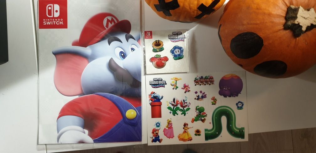 Mario Bros Gadżety Wonder, Przypinki, Plakat, naklejki, bonusy