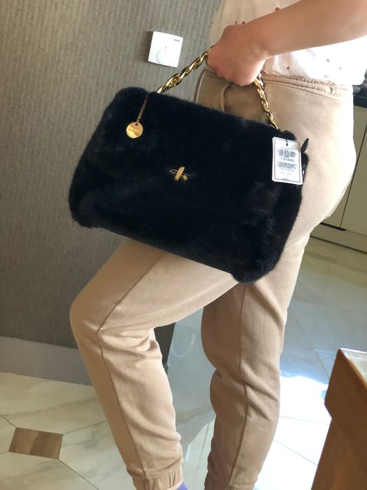 Torebka futrzana skóra naturalna czarna nowa