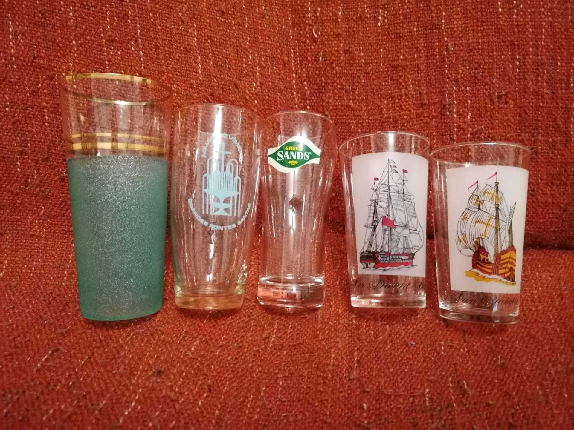 Conjunto 5 copos antigos de marcas para coleccionador