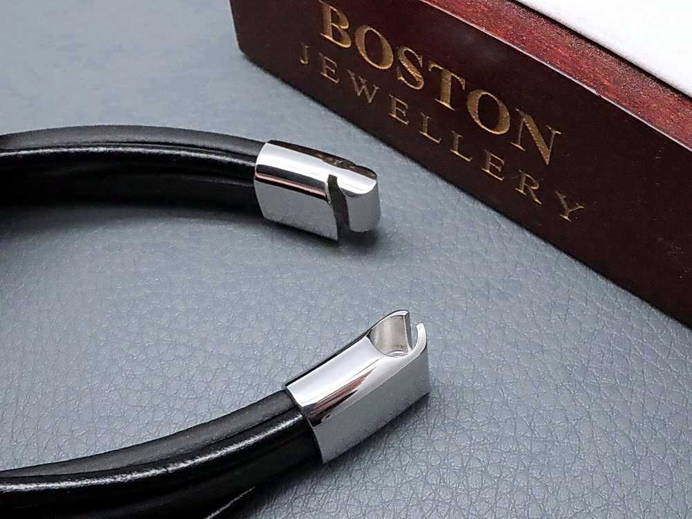 Skórzana Bransoletka Męska STAL SZLACHETNA PREMIUM Boston Jewellery