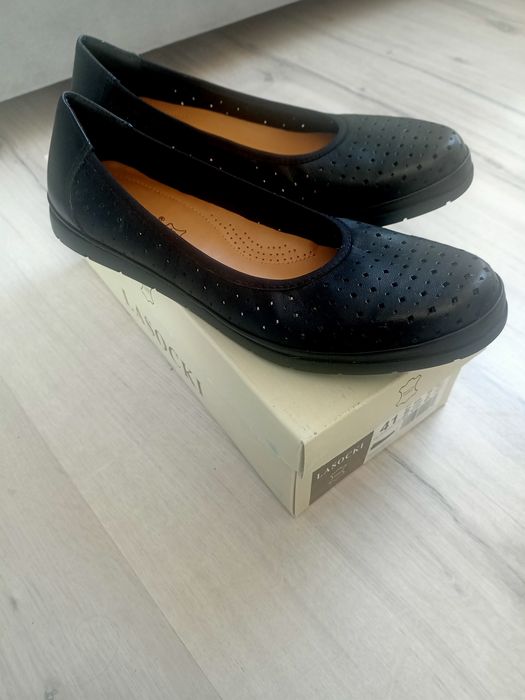 Baleriny czarne skórzane