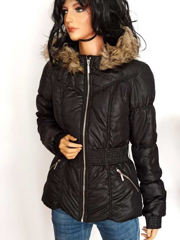 H&M czarna kurtka z kapturem ocieplona zimowa 36